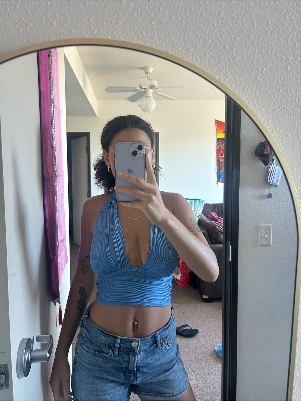 SHEIN blue ribbed halter
